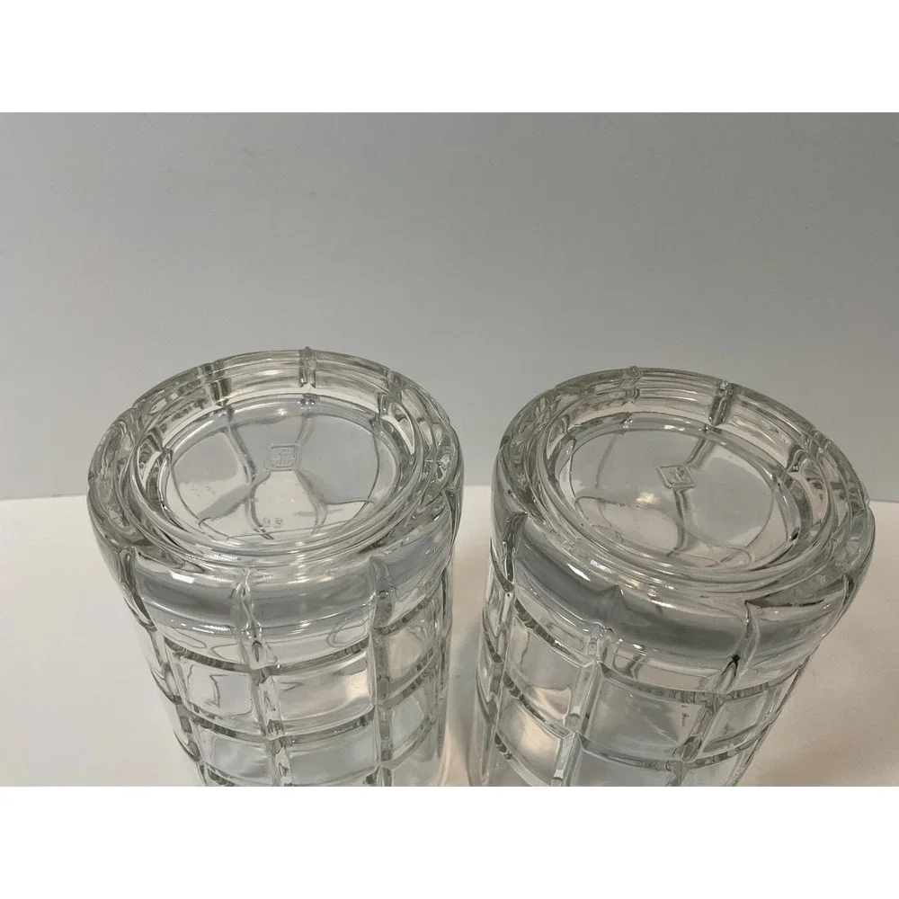 Set‎ of 2 Anchor Hocking Juice Drinking Glass Textured Grid Pattern 4 Inch Tall